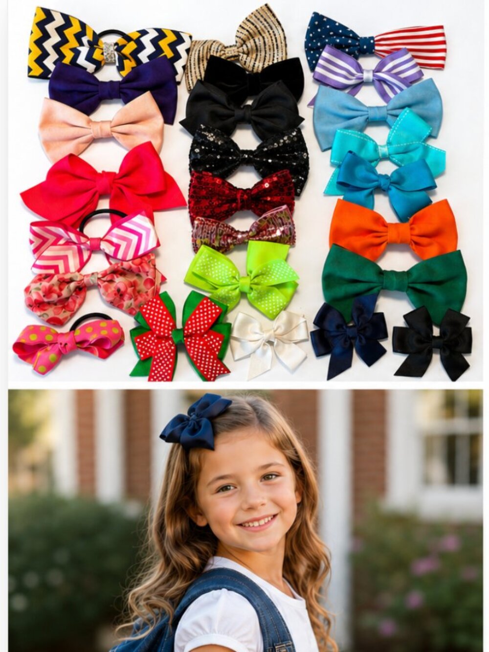 25 Piece Girls Hair Bows & Ties - Back to School Ready!